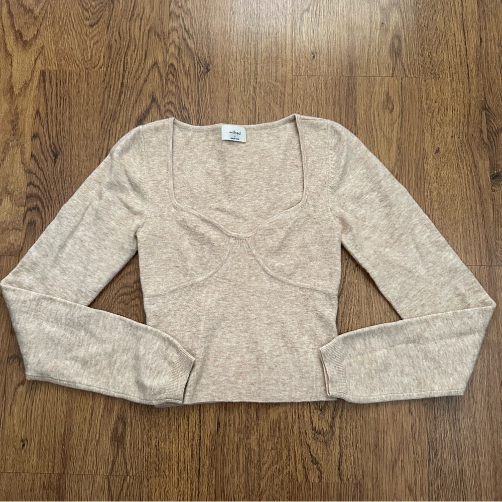 Wilfred oatmeal Beige Knit long sleeve top size small casual wool blend